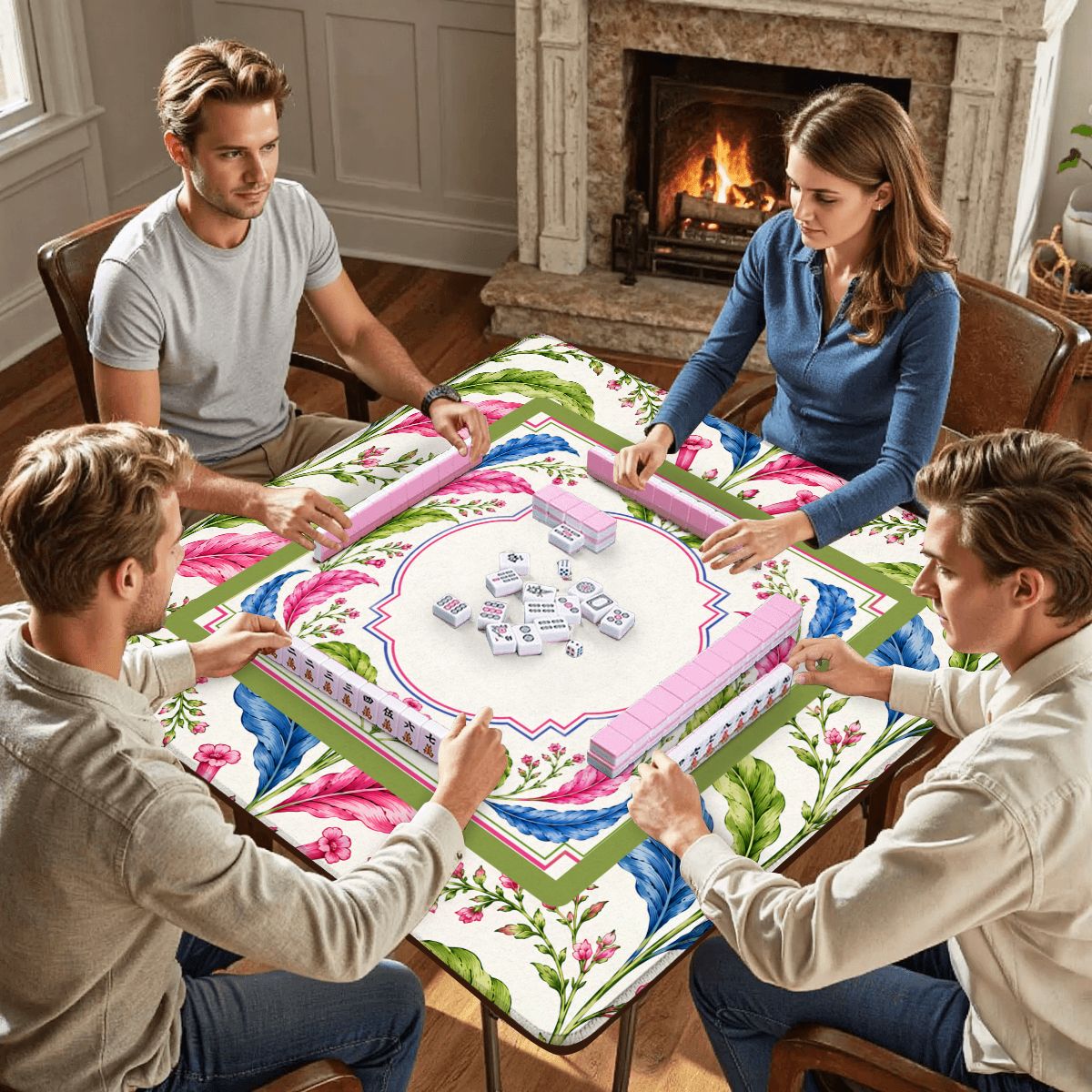 Tobacco Leaf Mahjong Mat Floral Chinoiserie Mahjong Mat 33"x33"