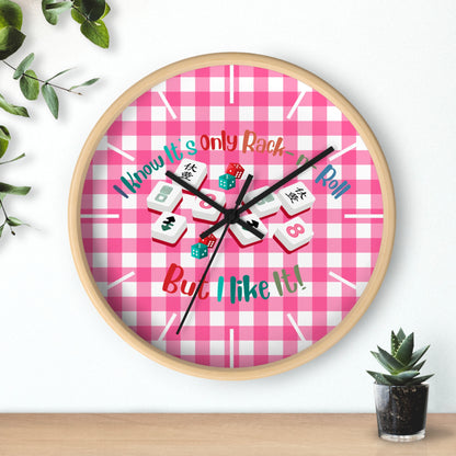 Mahjong Dice Wall Clock — "I Know It’s Only Rack ‘n’ Roll But I Like It" Pink Plaid - Splash of Color Co.