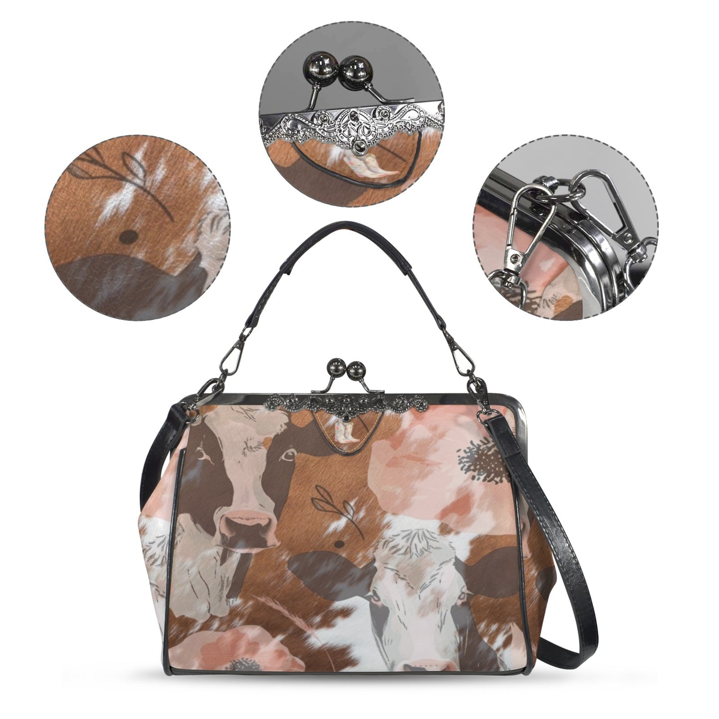 Ole Bessie Vintage Kisslock Cow Handbag Shoulderbag - Splash of Color Co.