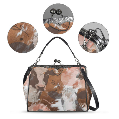 Ole Bessie Vintage Kisslock Cow Handbag Shoulderbag - Splash of Color Co.