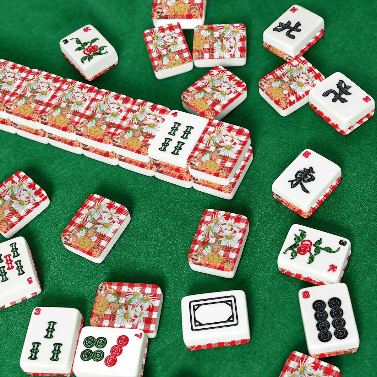 The Real Mahj Wives Red Gingham Nostalgic American Mahjong Tiles And Carry Case - Splash of Color Co.