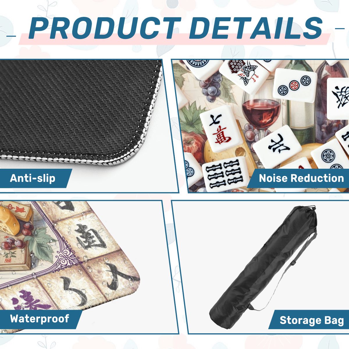 Mahjong Wine Mat, Cheese And Wine Mahj Night Game Mat - Splash of Color Co.