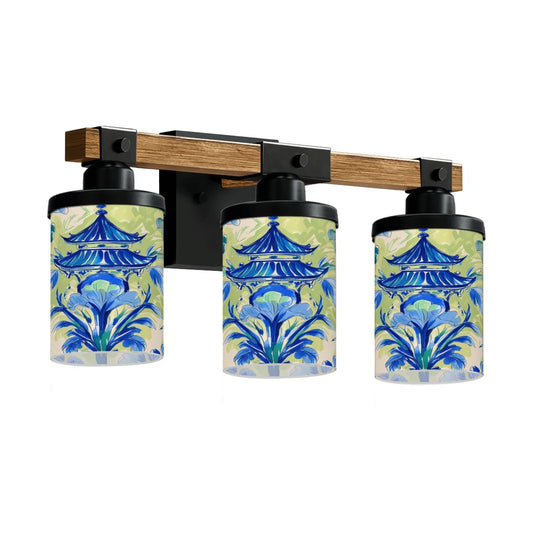 Garden Pagoda Asian Zen Floral Green Blue Vanity Light Fixture