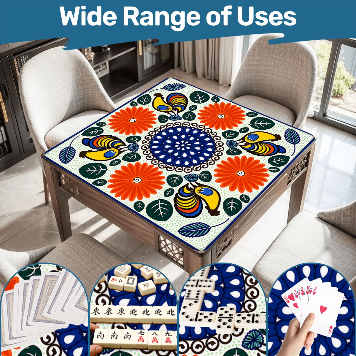 Roosters In The Sun Pottery Inspired Mahjong Mat - Splash Of Mahj And Color Co.