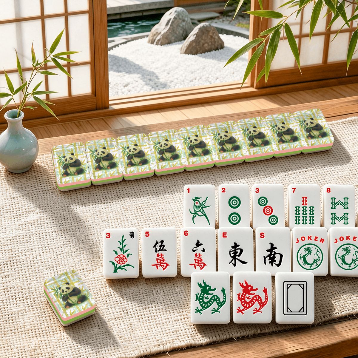 Bamboo Asian Panda Bear 4 Layer American Mahjong Tiles Set And Carry Case - Splash Of Mahj And Color Co.