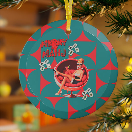 Nostalgic Mahjong Christmas Ornament, Fashion Gal Whimsy Mahj Christmas Glass Ornament