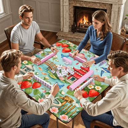 Strawberry Pagoda Garden Watercolor Mahjong Mat - Splash of Color Co.