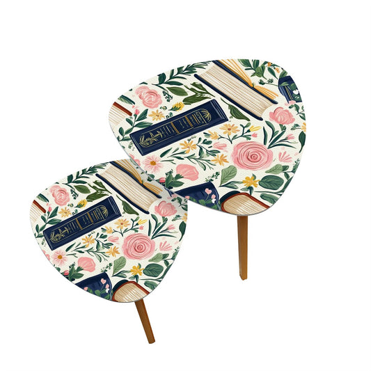 Cozy Book Nook Modern Floral Designed Book Lover Nesting Tables