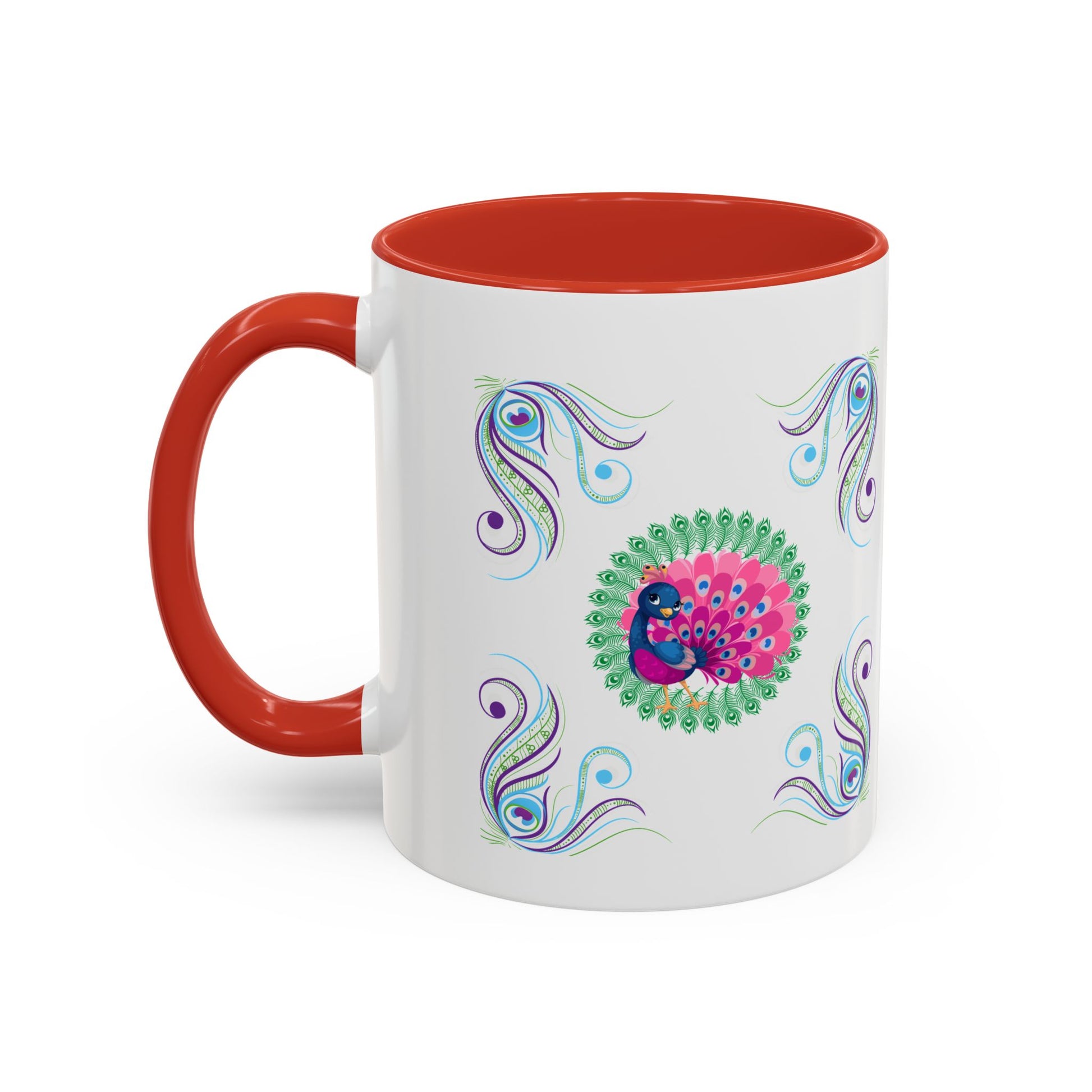 Preppy Peacock Whimsical Pink Green, Purple Coffee Mug - Splash of Color Co.