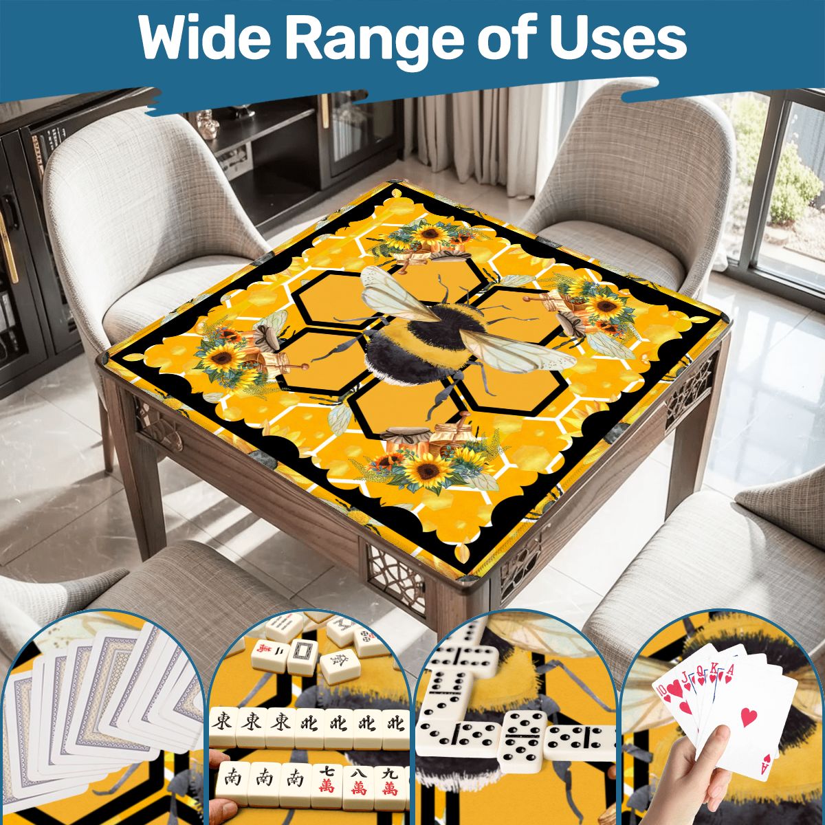 Mahjong Bumble Bee Mat, Sunflower Yellow Honey Pot Mahj Mat - Splash of Color Co.