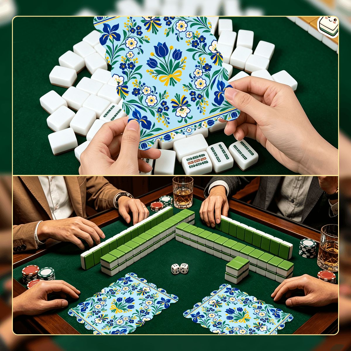 Shalom Garden Blue And Green Scalloped Mahjong Shuffler Cards  Set of 4