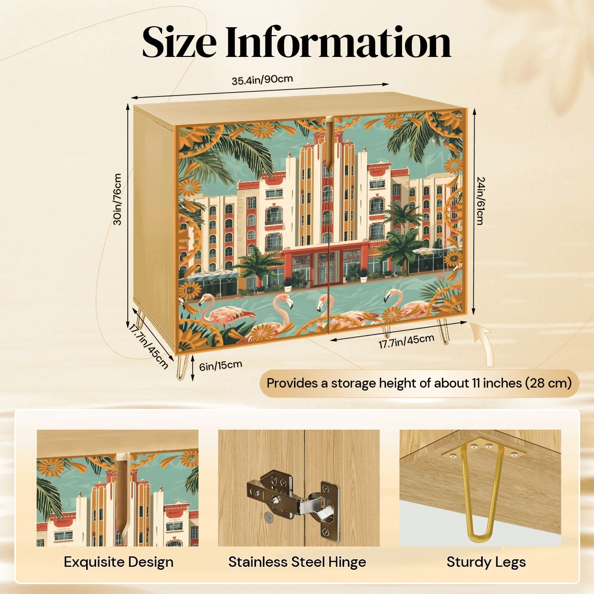 Art Deco Old World Florida Modern Wooden Storage Cabinet - Splash of Color Co.