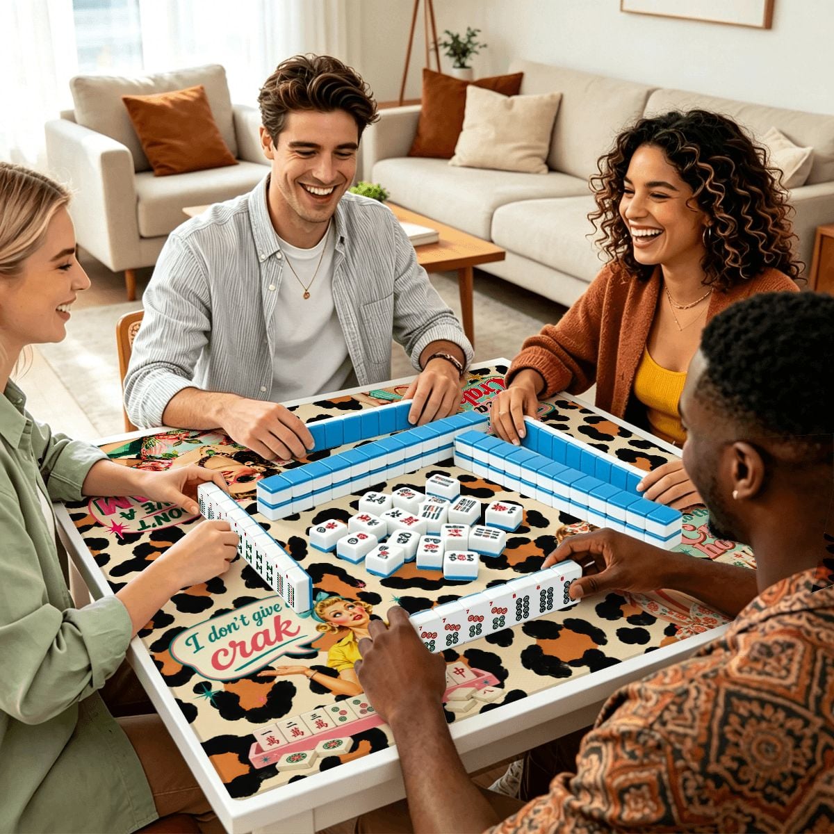 Humorous Mahjong Leopard Print Mahjong Mat Sleek Surface - Splash Of Mahj And Color Co.