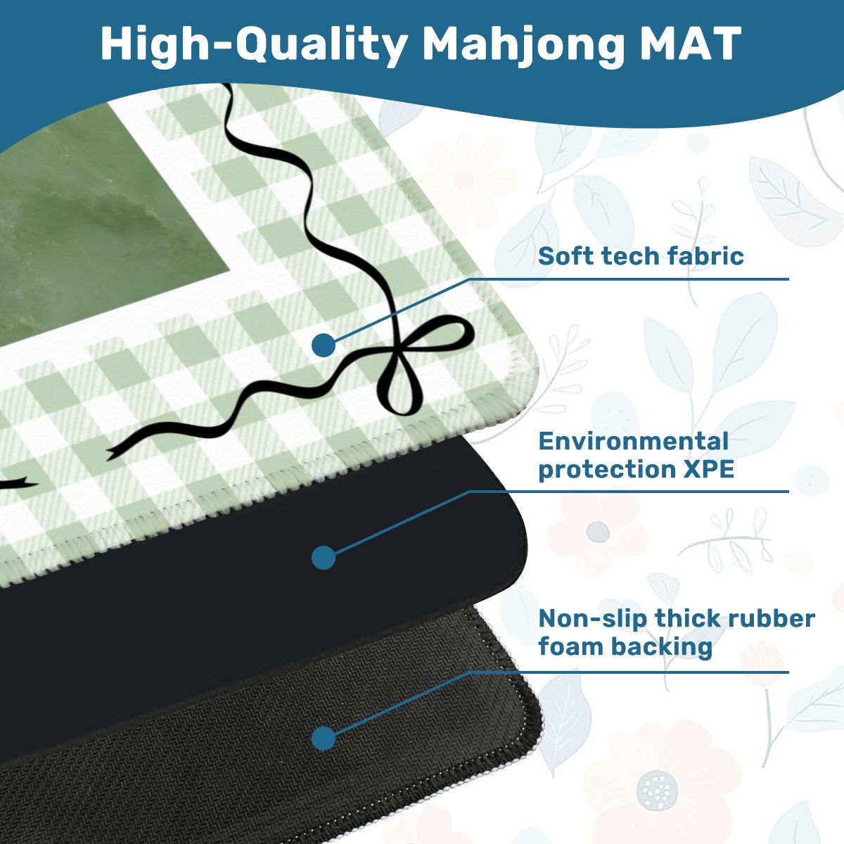 Jade Ite Green Nostalgic Gingham Mahjong Mat - Splash Of Mahj And Color Co.