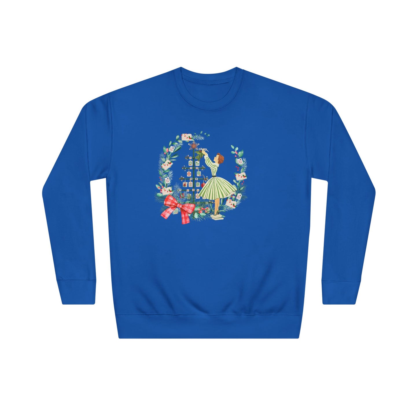 Mahjong Christmas Sweater, Vintage Holiday Wreath Sweatshirt, Books And Mahj Festive Apparel - Splash of Color Co.