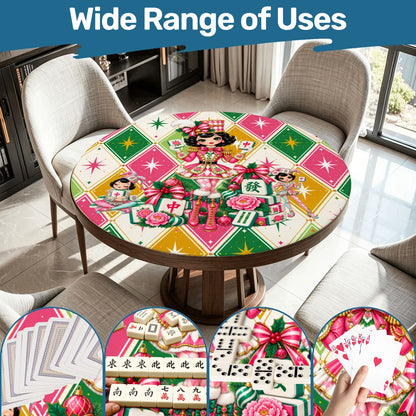 Harlequin Christmas Mahjie The Mascot Round Mahjong Mat - Splash Of Mahj And Color Co.