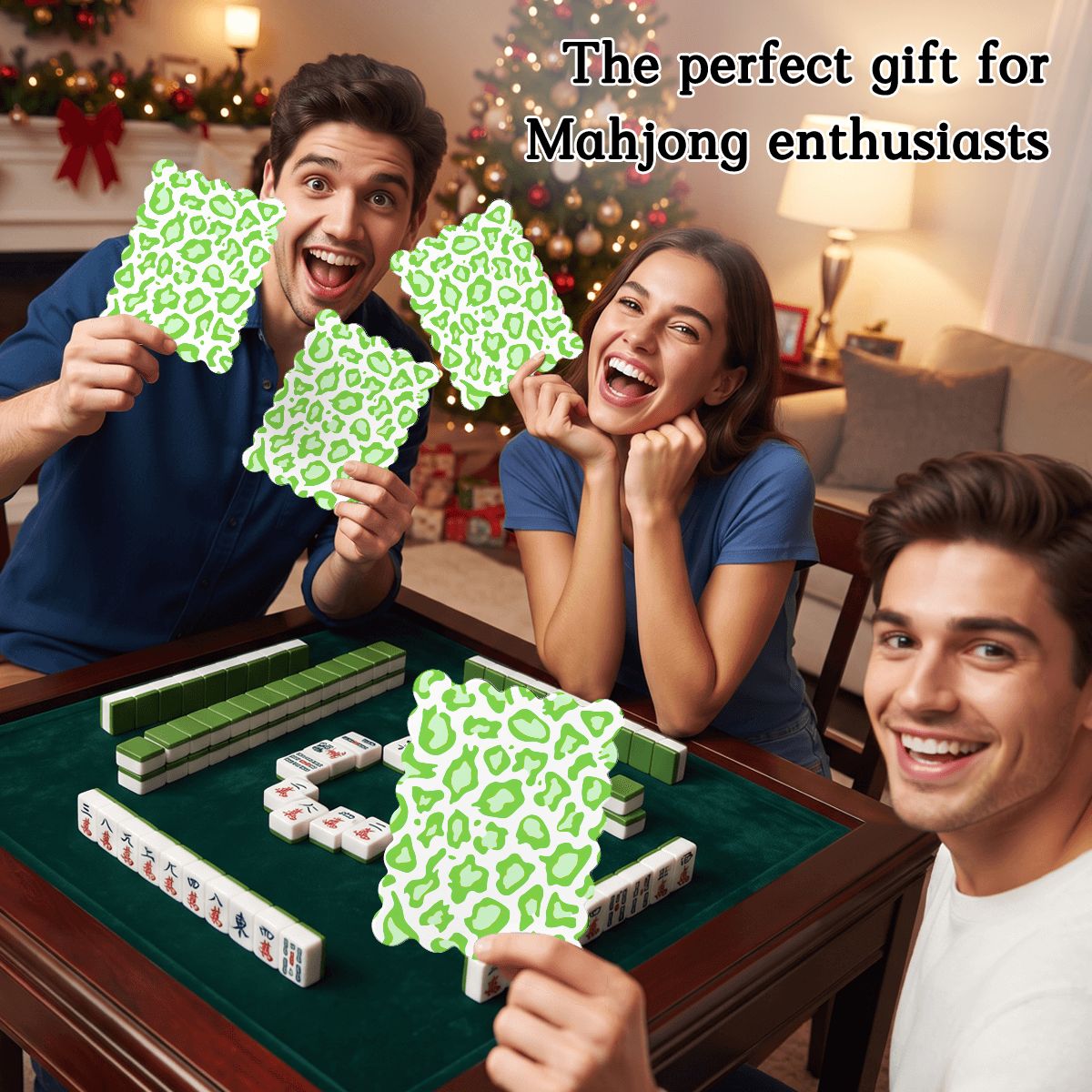 Lime Green Cheetah Print Scalloped Mahjong Shuffler Cards  Set of 4