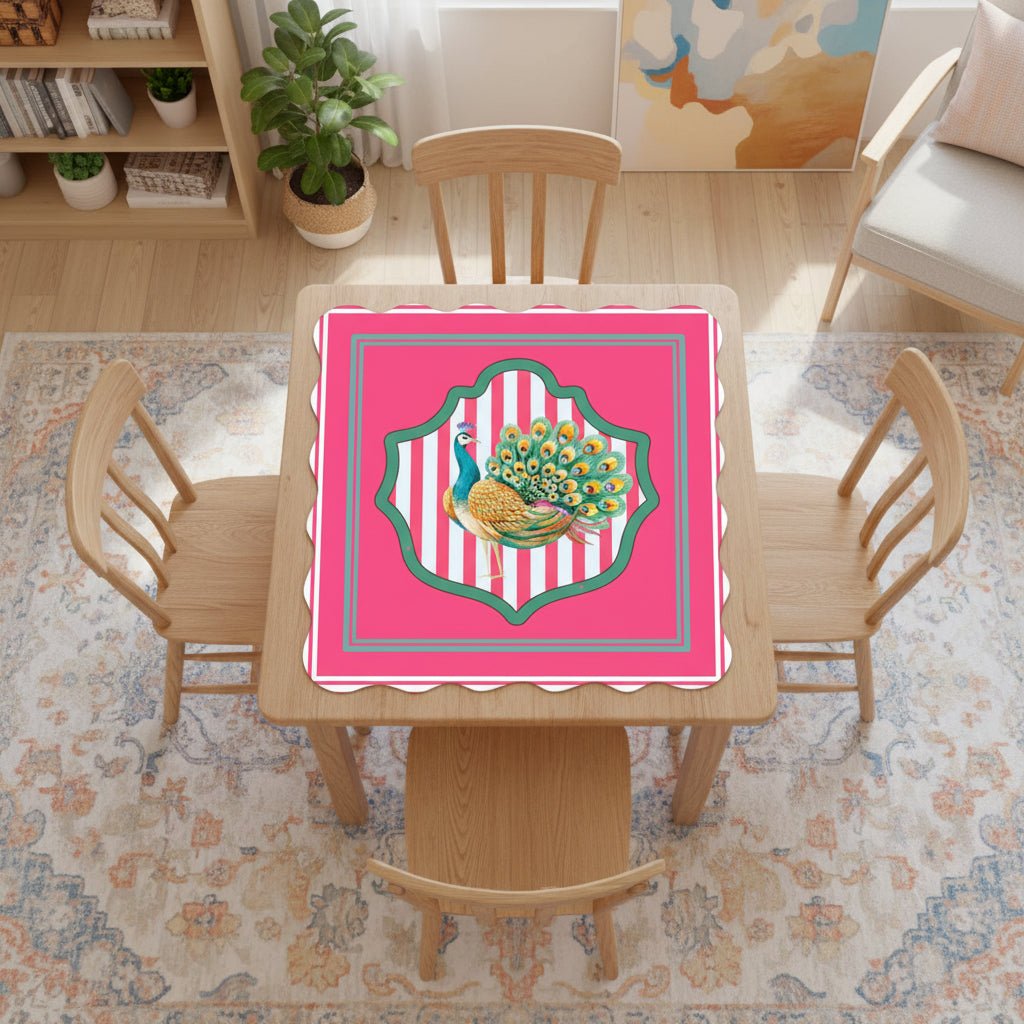 Pretty As A Pink Peacock Scalloped Mahjong Mat - Splash of Color Co.