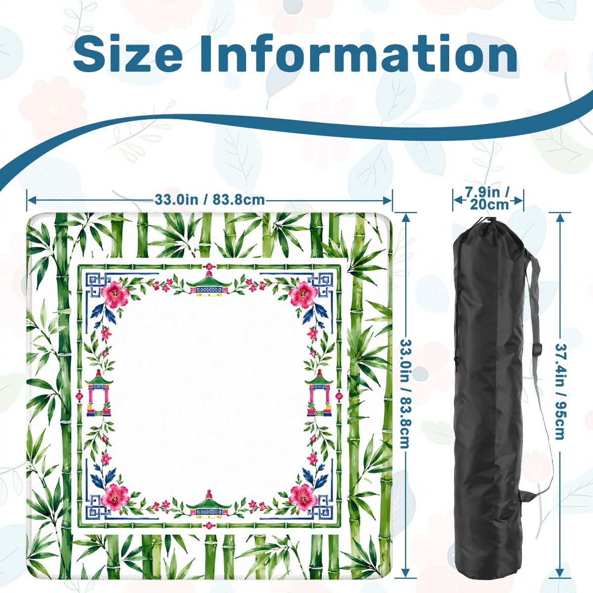 Watercolor Bamboo Asian Chinoiserie Mahjong Mat 33"x33" (Ship Rolled up)