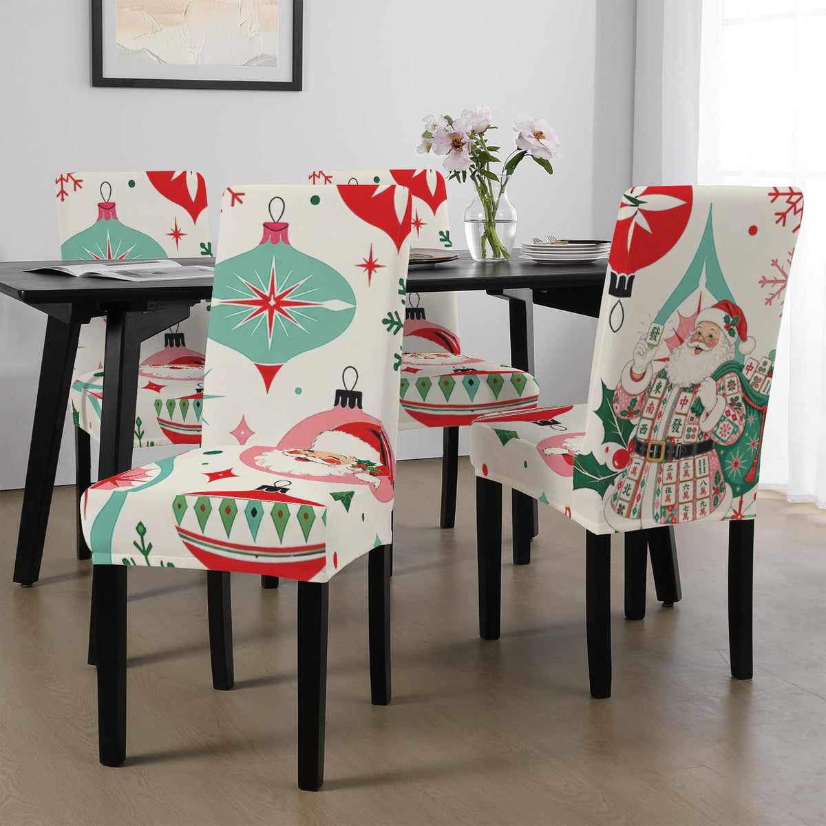 Ho Ho Ho Nostalgic Mahjong Santa Custom Chair Cover (Pack of 4) - Splash Of Mahj And Color Co.