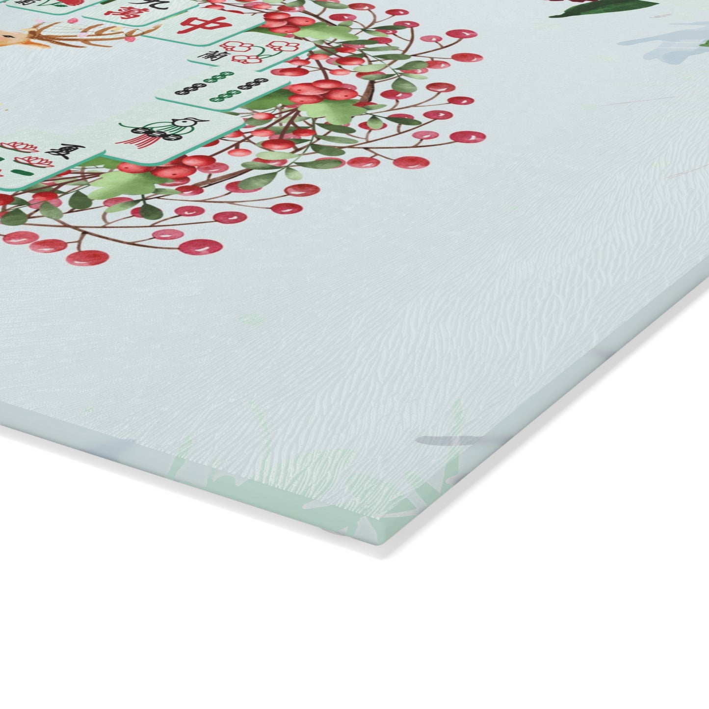 Mahjong Christmas Chacuterie Board, Festive Deer Glass Cutting Board