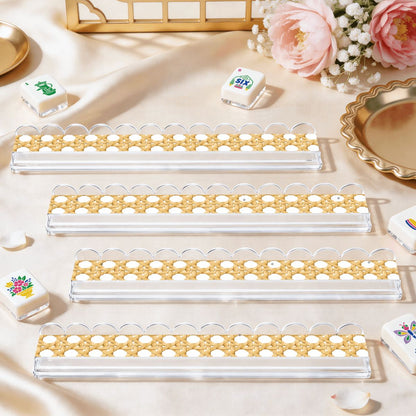 Vintage Cane Design Extended Mahjong Rack Set of 4 Scalloped Magnetic Tile Pusher 20' - Splash Of Mahj And Color Co.