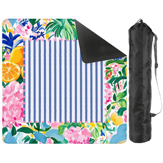 Sunny Citrus Floral Blooms Watercolor Chinoiserie Mahjong Mat