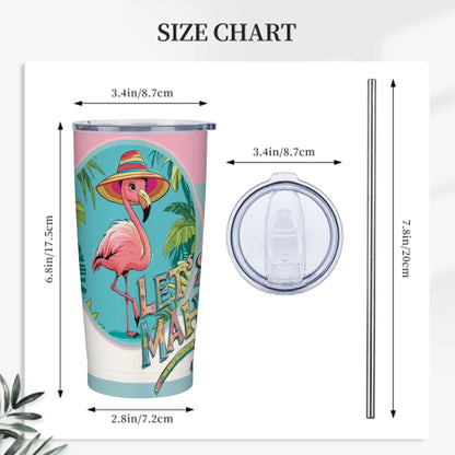 Let's Mahj, Whimsical Tropical Flamingo Mahjong Stainless Steel Insulated Tumblers with Lid & Straw