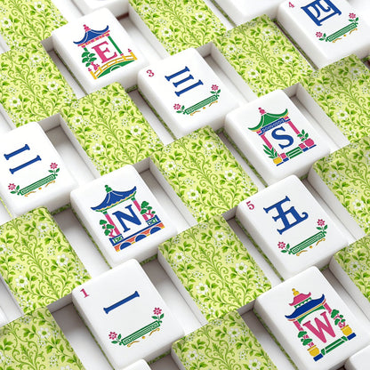 Key Lime Crush Chinoiserie Floral Engraved Mahjong Tiles