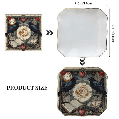 Edgar Allen Poe Raven Scalloped Ceramic Mahjong Dice Tray