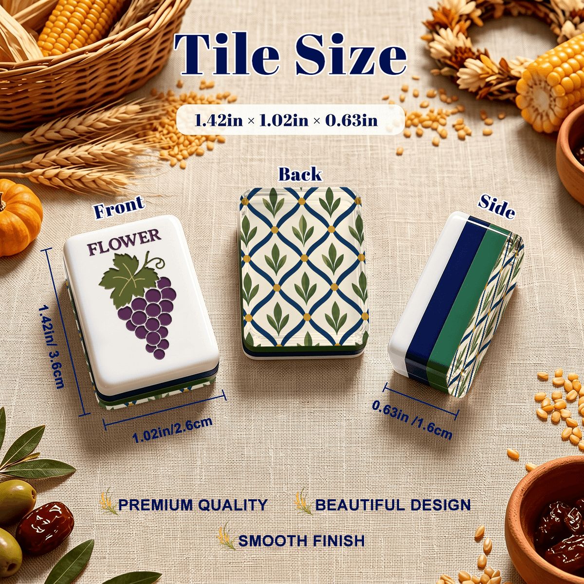 Mediterranean Olive Green Tuscan Botanical American Mahjong Tiles And Carry Case - Splash Of Mahj And Color Co.