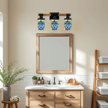 Garden Pagoda Asian Zen Floral Green Blue Vanity Light Fixture