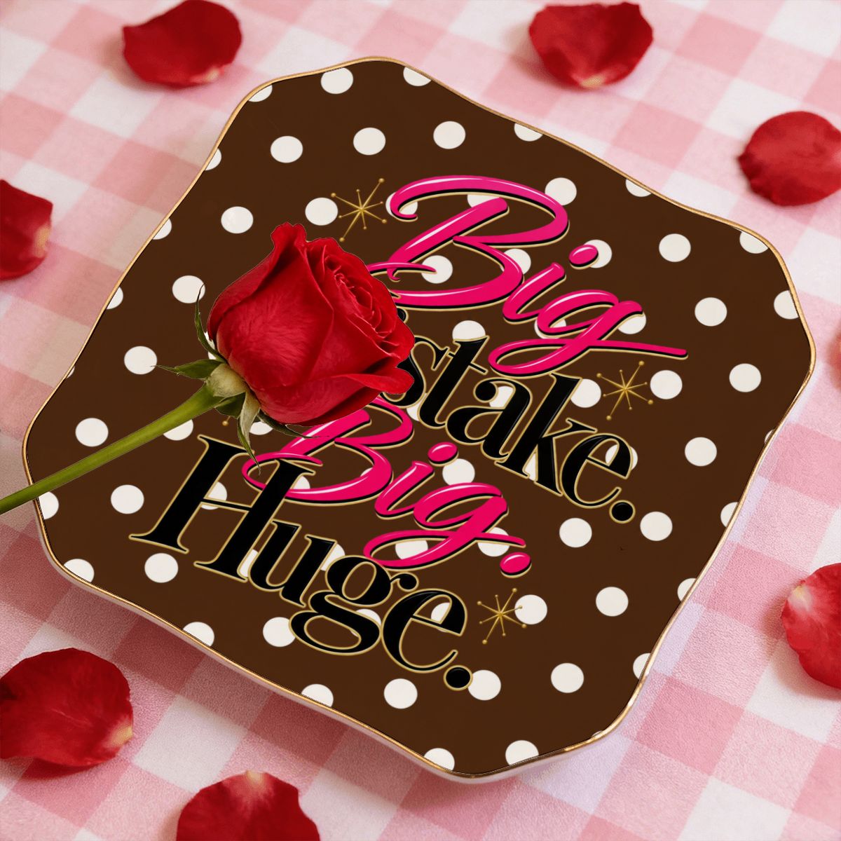 Brown And White Polka Dot, Big Mistake Funny Scalloped Ceramic Mahjong Dice Tray - Splash Of Mahj And Color Co.
