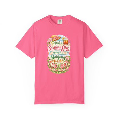 Southern Girl Mahjong T‑Shirt — "Just a Southern Girl Living in a Mahjong World" Floral Tee - Splash of Color Co.