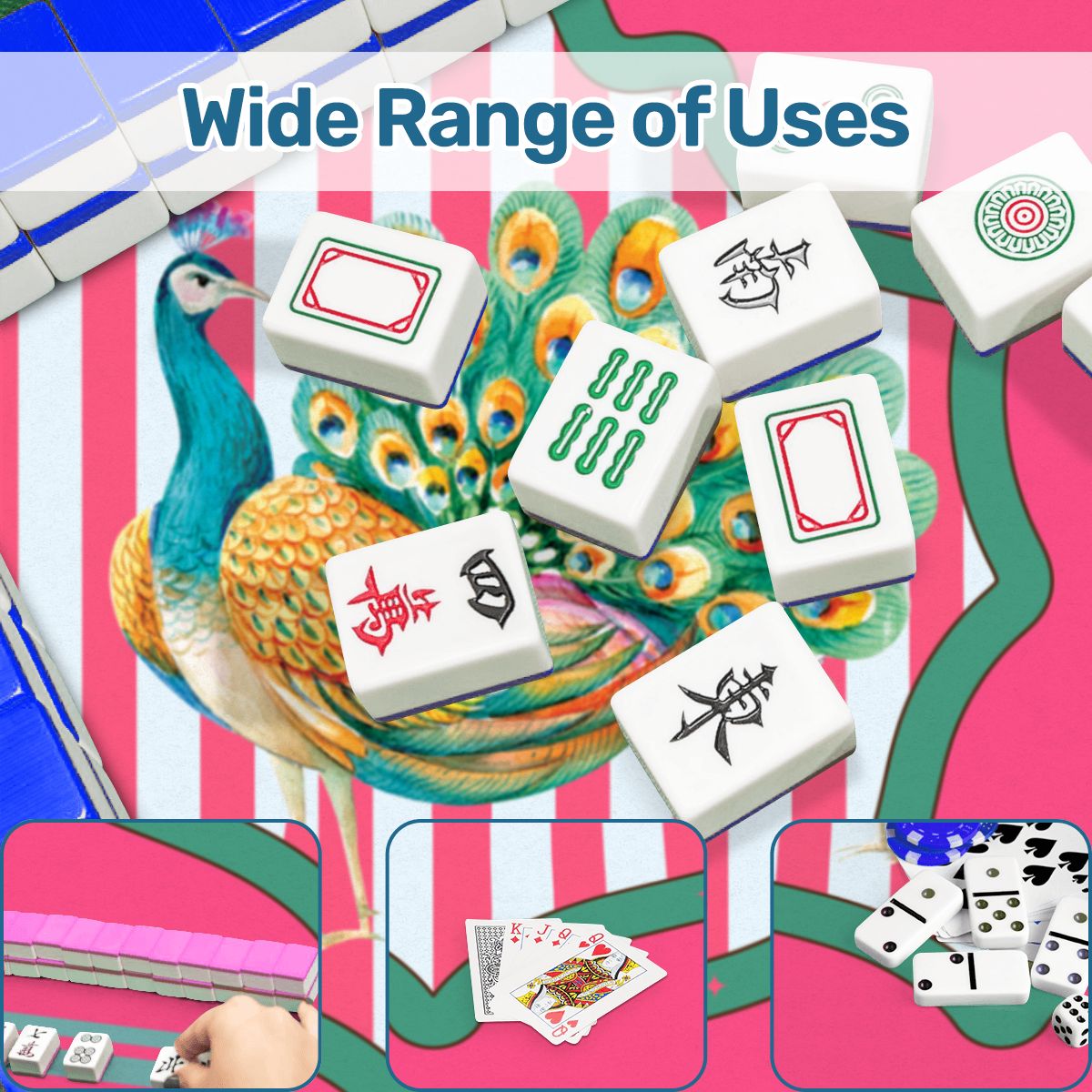 Pretty As A Pink Peacock Scalloped Mahjong Mat - Splash of Color Co.