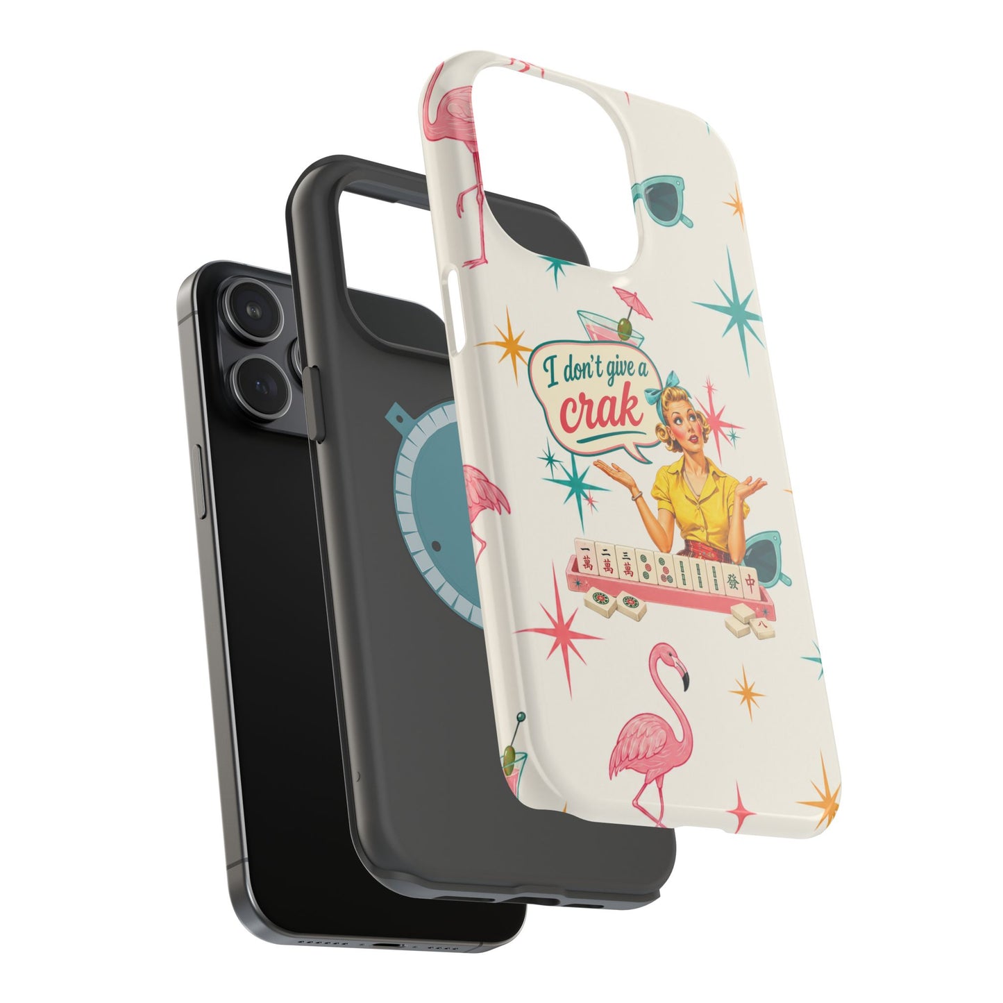 Funny Mahjong Tropical Flamingo Phone Case — “I Don’t Give a Crak” Magnetic Impact-Resistant Case