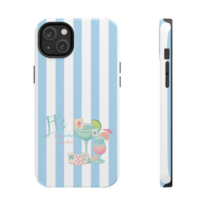 Mahjong Phone Case, Funny It's Kong O' Clock Somewhere, Blue White Preppy Style