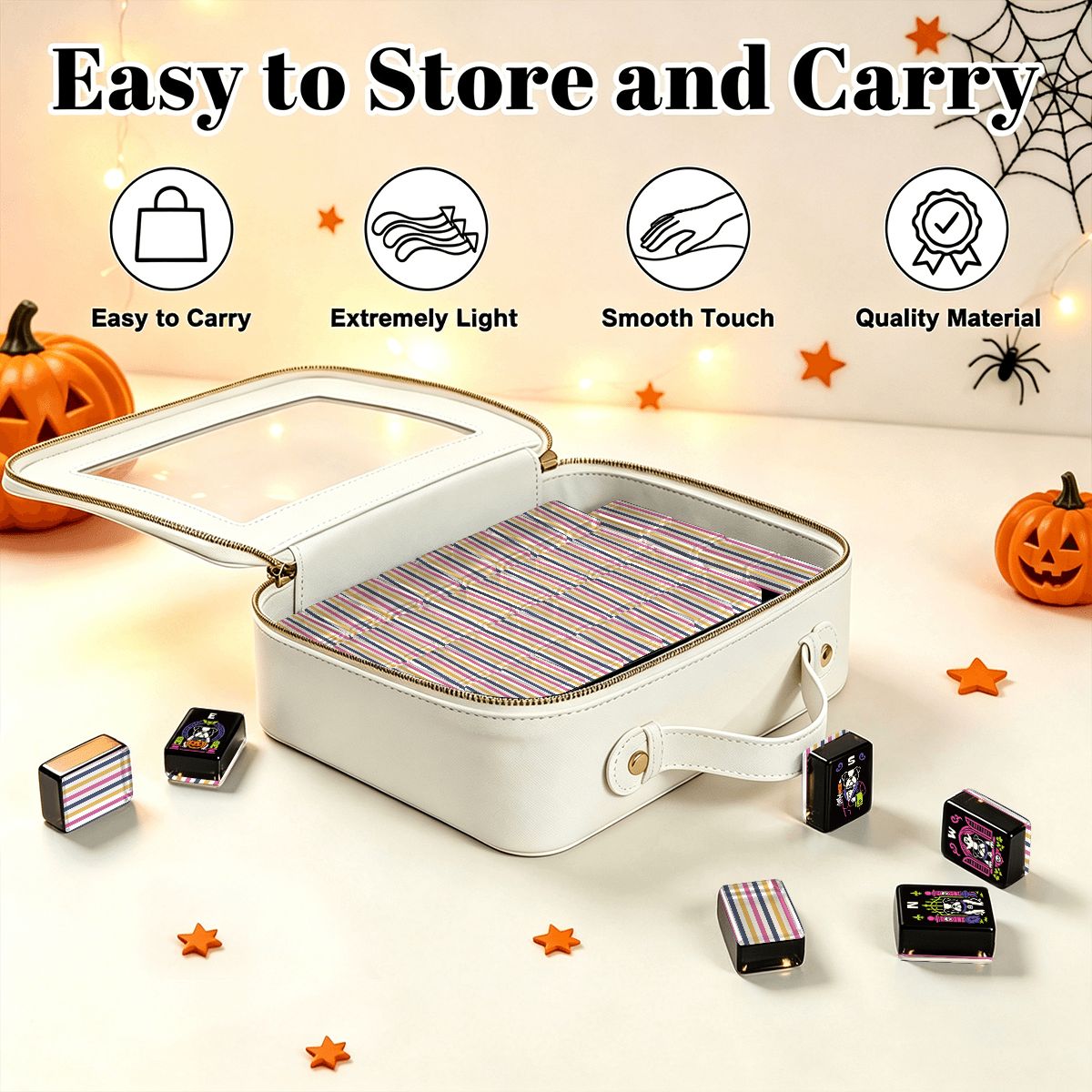 Halloween Mahjong Engraved Tiles Wicked Bulldog Whimsical Designed With Carry Case