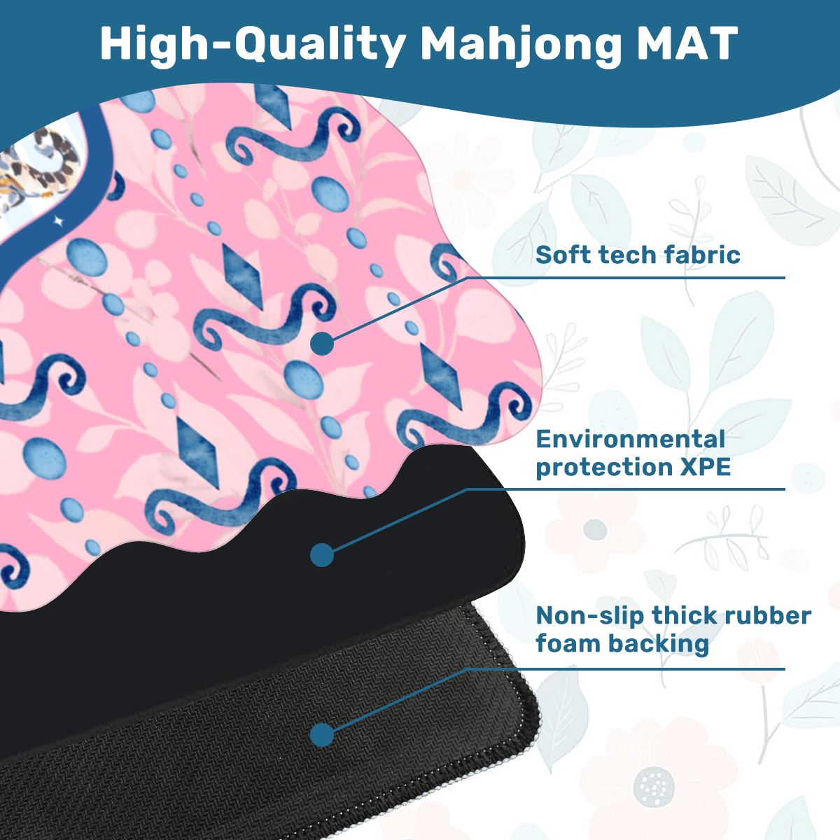 Charleston Cheetah Pretty Pink, Blue Scalloped Mahjong Mat - Splash of Color Co.