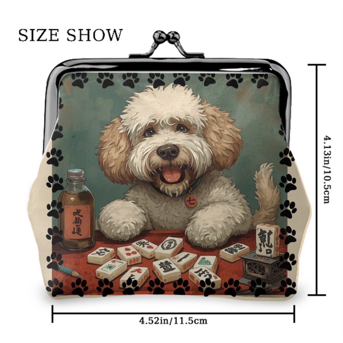 Mahjong Doodle Dog Women's Leather Kiss Lock Coin Purse - Splash of Color Co.