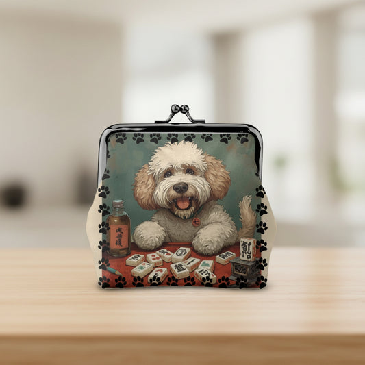 Mahjong Doodle Dog Women's Leather Kiss Lock Coin Purse - Splash of Color Co.