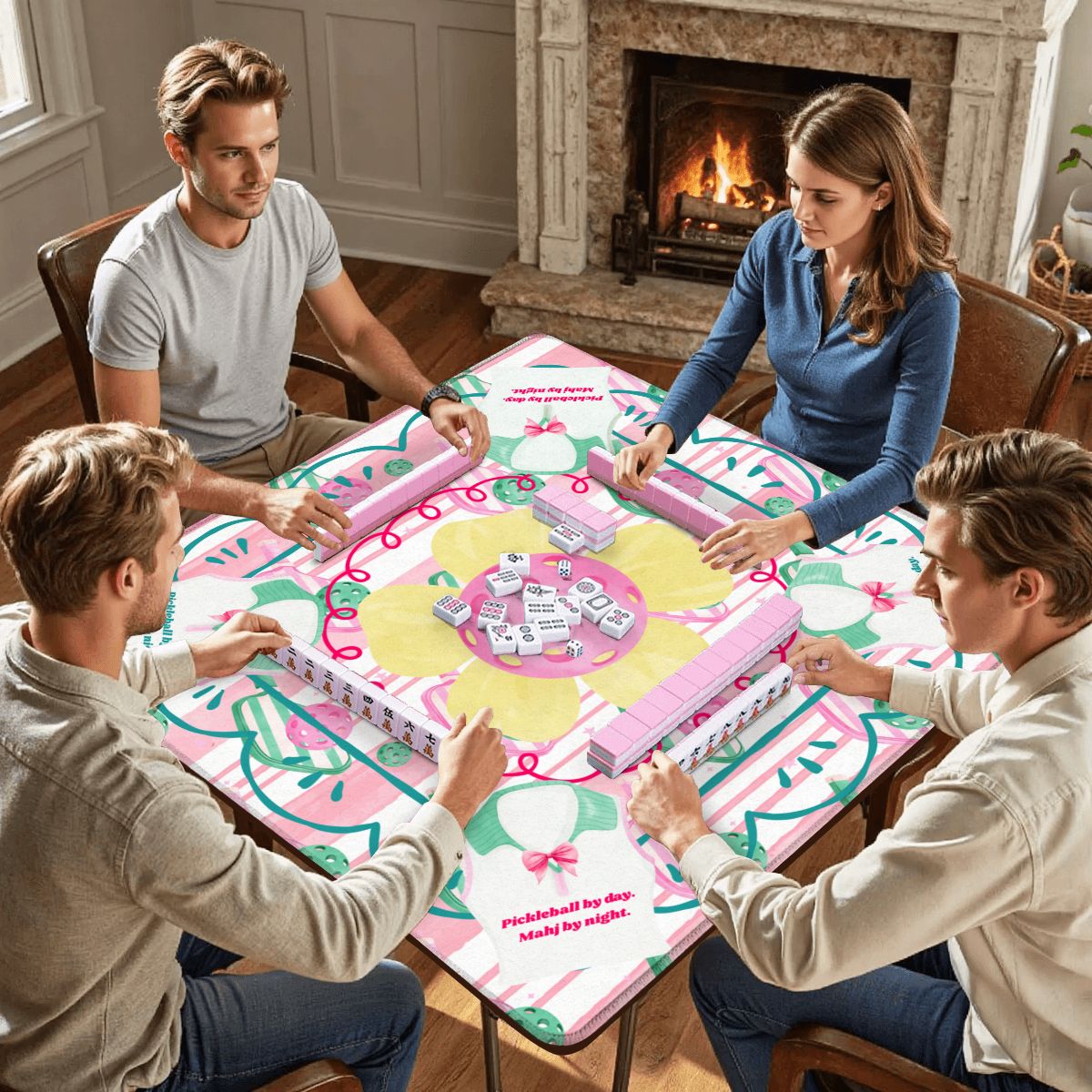 Pickleball By Day, Mahj By Night, Whimsical Fun Mahjong Mat - Splash of Color Co.
