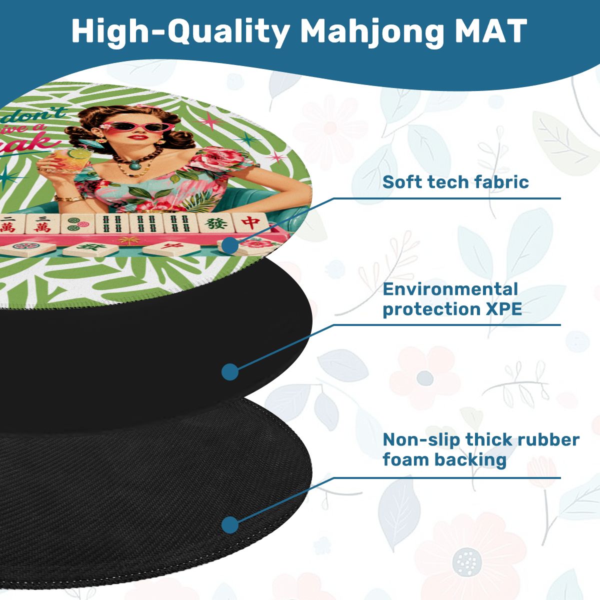 Funny Mahjong Mat I Don't Give A Crak Tropical Round Mahjong Mat