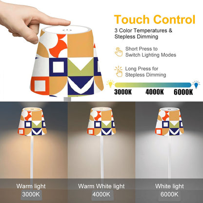 Modern Mahjong Geometric Orange Green Navy Blue LED Cordless Table Lamp