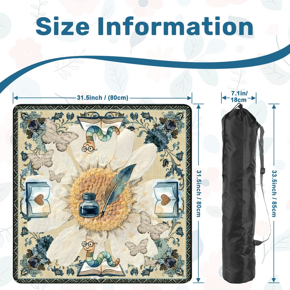 Once Upon A Mahjong Ink And Ivory Faux Embroidered Book Worm Mahjong Mat - Splash of Color Co.