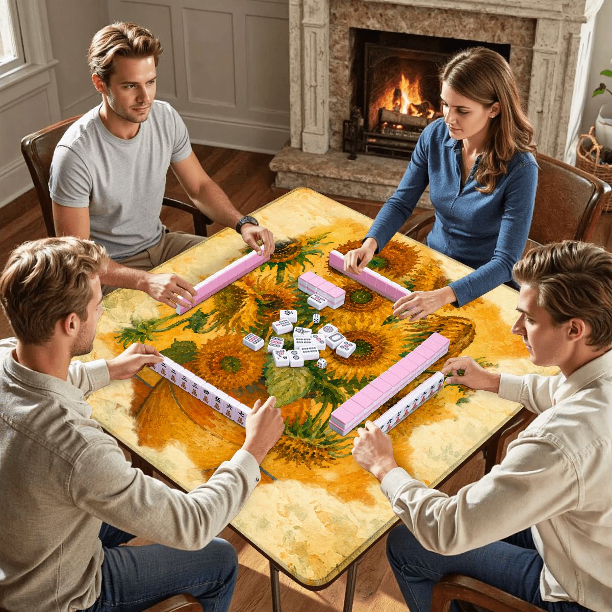 The Mahj Gogh Watercolor Sunflower Mahjong Mat - Splash Of Mahj And Color Co.