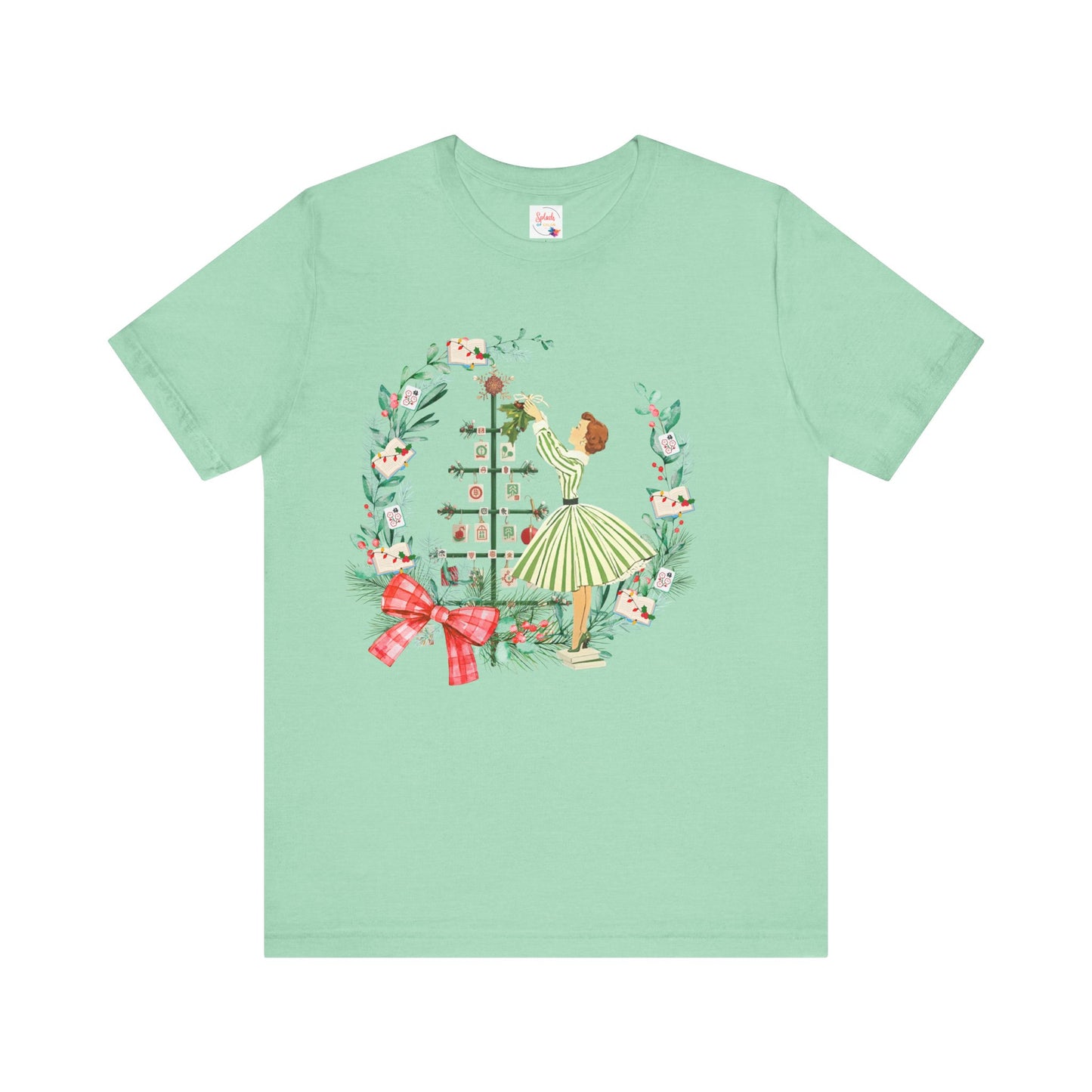 Mahjong Christmas Tee,Vintage Girl, Book Lover, Festive Mahj Gift - Splash of Color Co.
