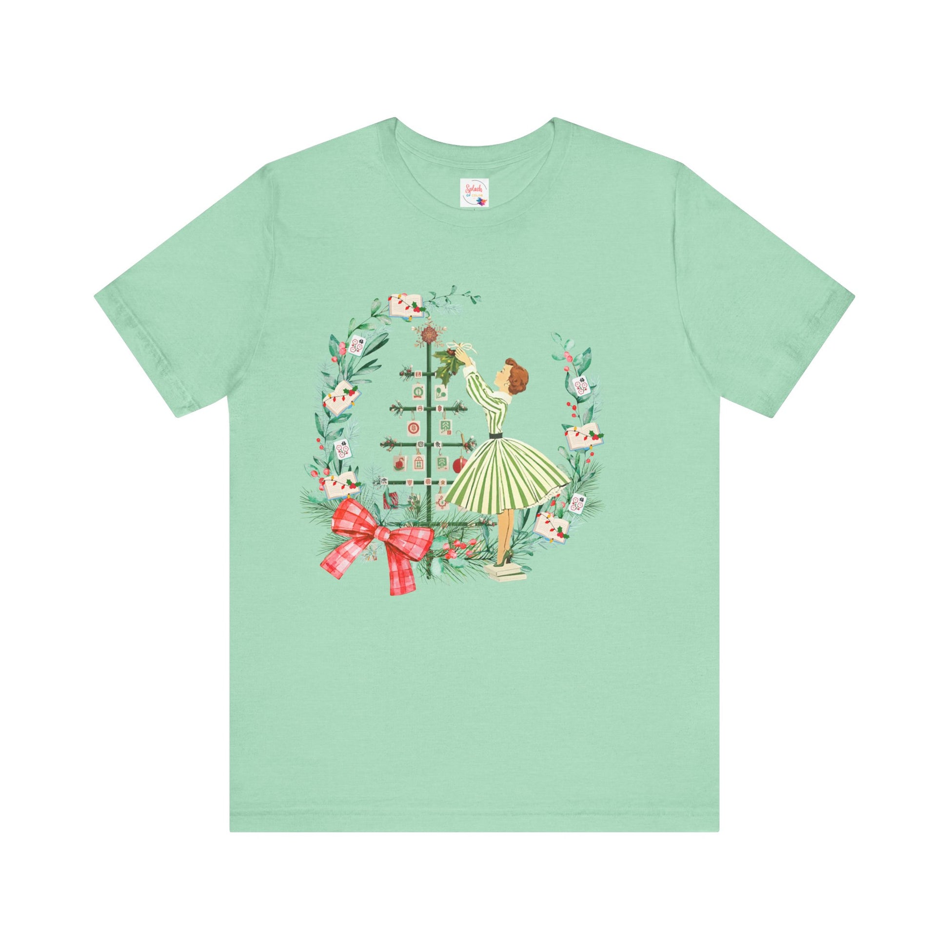 Mahjong Christmas Tee,Vintage Girl, Book Lover, Festive Mahj Gift - Splash of Color Co.