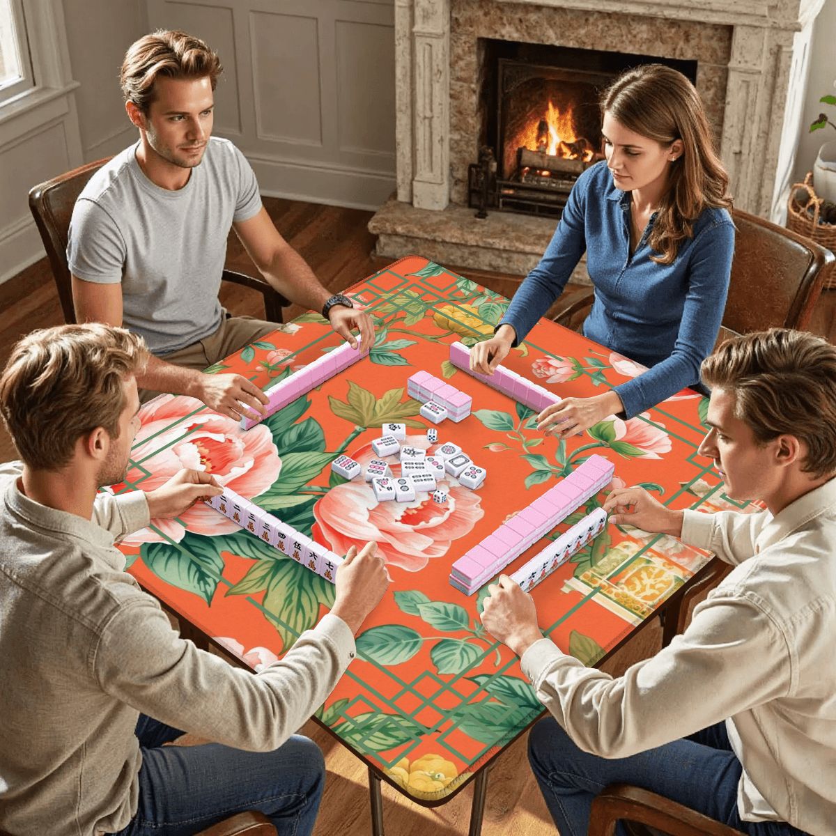 Chinoiserie Blooming Peonies Mahjong Mat - Splash of Color Co.