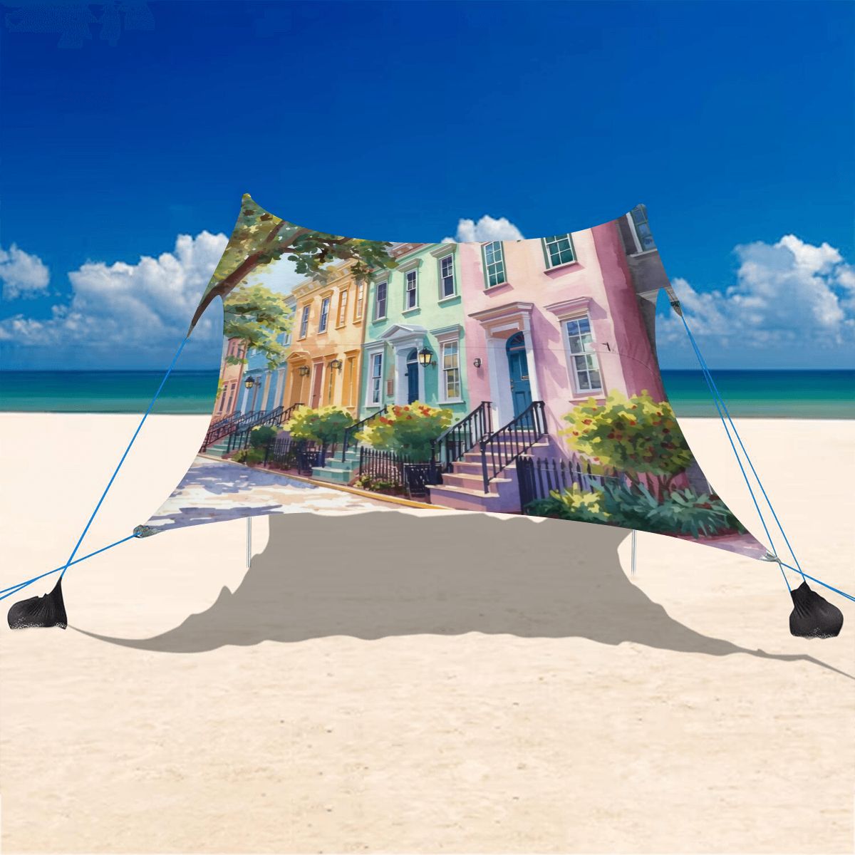 Charleston South Carolina Rainbow Row Beach Canopy - Splash of Color Co.